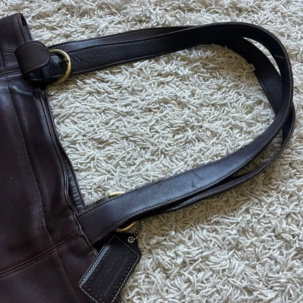 Vintage Coach Leather Shoulder Bucket Bag Purse Dark Brown Double Strap